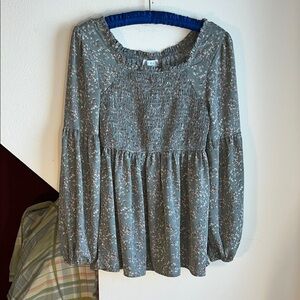 Hayden Babydoll Long Sleeve Floral‎ Green Top S